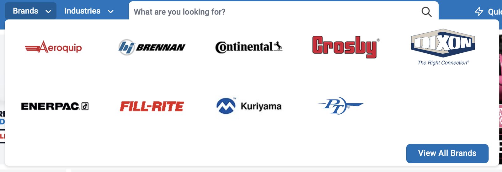 ARG Industrial Brands menu with brand logos