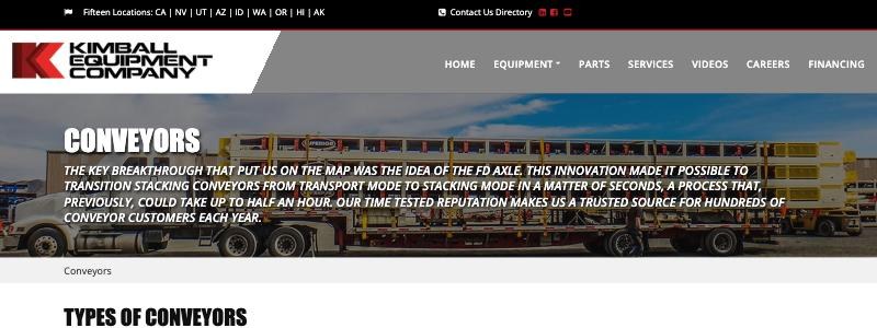Kimball Equipment conveyors page hero