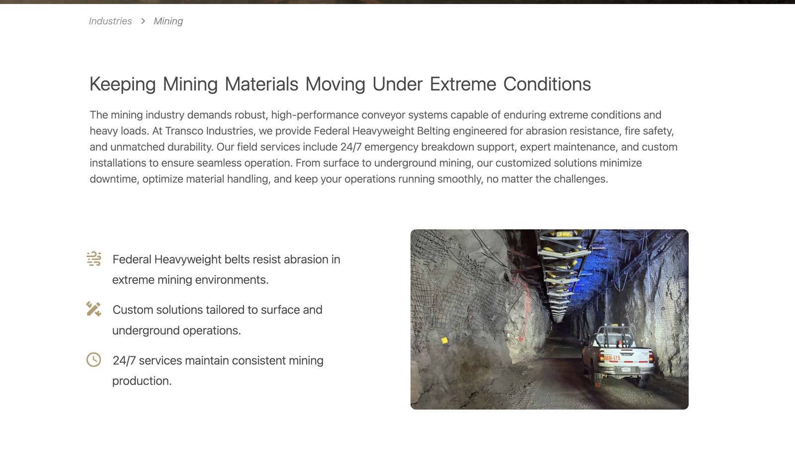 Transco mining industry page intro