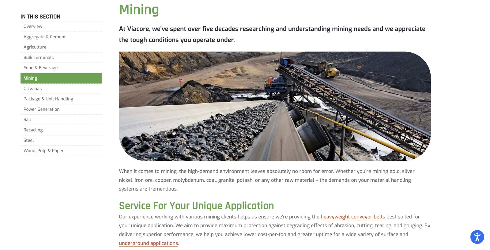 Viacore Mining industry page with links